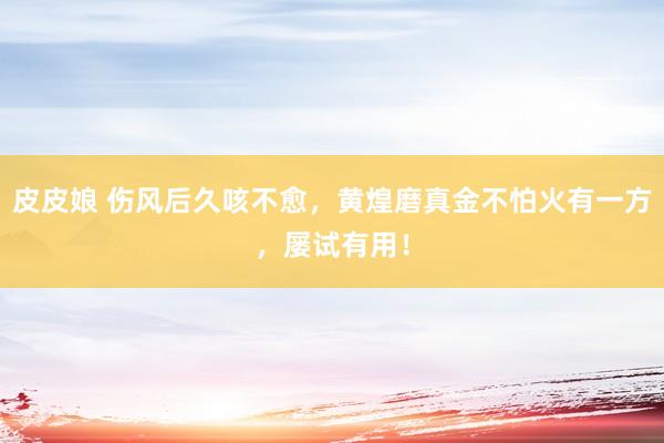 皮皮娘 伤风后久咳不愈，黄煌磨真金不怕火有一方，屡试有用！